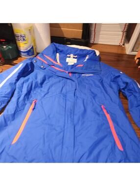 Columbia Womens Bugaboo  Jacket Sz Medium Omnitech Blue Pink Waterproof Spring